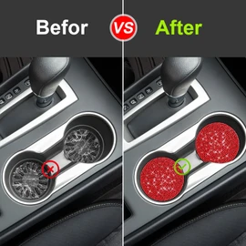 Car Cup Coaster, Universal Bling Crystal Rhinestone Car Cup Insert Coaster, 2.75 inch Anti-Slip Shockproof Cup Mat, Auto Drink Pad Car Interior Accessories for Women Men (Red Crystal)