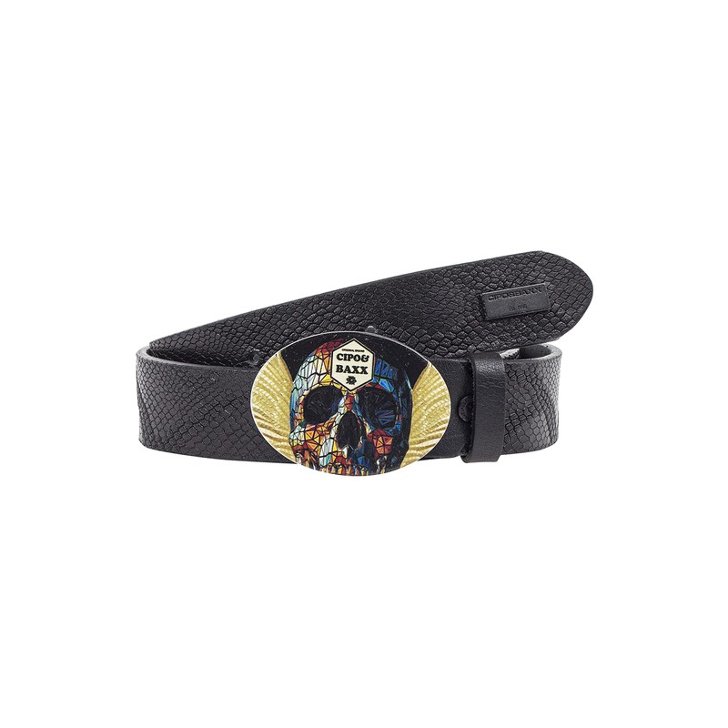 Cipo & Baxx CG202 Men's Leather Belt Reptile Pattern Skull