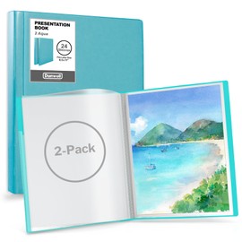 Dunwell Binders with Plastic Sleeves 24-Pocket (2 Pack, Aqua), Two Presentation Books, 8.5 x 11 Portfolio Folders, 24 Sleeves Display 48 Pages, for Documents, Certificates, Keepsakes
