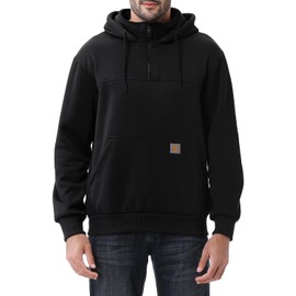 TUAOVA Men's Fashion Hoodies Sweatshirts Loose Fit Heavyweight Quarter-Zip Sweatshirt Fleece-Lined Pullover(Black,XL)