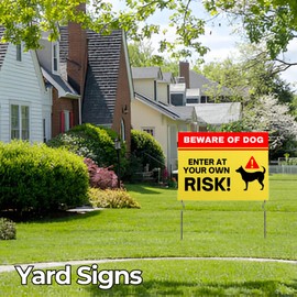 Beware of Dog – Enter at Your Owwn Risk! Yard Sign by DC | 24"x18" Double Sided Security Garden Sign with 13” Metal Stakes | Waterproof Signs for Lawn, Patio, Sidewalk & House | Set of 5 | Made in USA