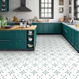 Peel Stainless Steel Floor Tiles, Vinyl Floor, 10 Bedding, 20 x 20 cm, Decorative Tiles for Wall, Floor, Kitchen, Bathroom, Pet House, Fireplace (Green Pattern)