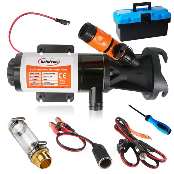 RV Macerator Pump 12V,Portable Macerator Waste Pump,12GPM Suction 3.2 feet
