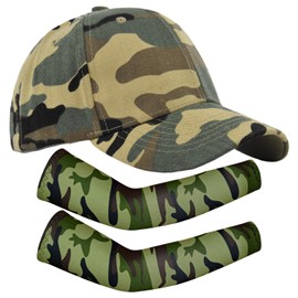 ZGDEIWGF 1 Piece Camouflage Cap 1 Pair Sun Protection Sleeves Kids Baseball Cap Adjustable Sun Hat Outdoor Sun Hat Breathable Sports Hat Summer Leisure Hat, Camouflage