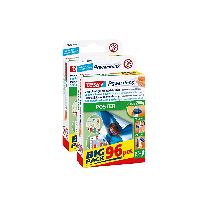 Tesa Powerstrips Poster Strips, Big Pack, 96 Pieces