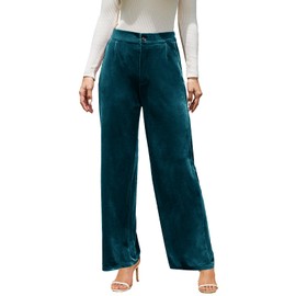 Rasutina Women Wide Leg Velvet Pants High Waist Palazzo Pants for Women Stretchy Velour Dress Pants X-Large Deep Teal
