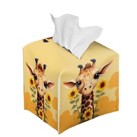 ZFRXIGN Giraffe Sunflower Tissue Box Cover Square Tissue Holder Decorative Leather Facial Paper Holder for Bathroom Vanity Countertop, Night Stand, Bedroom Dresser, Office Desk, Car Yellow