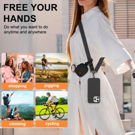 DOB SECHS Crossbody Cell Phone Strap with Zipper Pouch, Adjustable Neck Cellphone Lanyard Cross Body with 2 Phone Tether Tab, Travel Cellphone Accessories, Black
