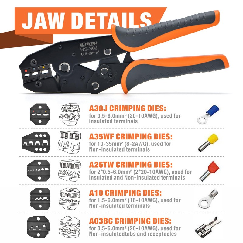 iCrimp Ratchet Wire Crimping Tool Set w/ 5 Interchangeable Jaws