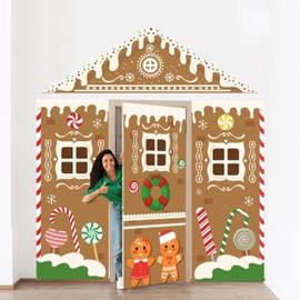 Christmas Door Cover 4 Pcs Christmas Background Cloths Gingerbread House Man Door Decoration Xmas Candy Banner Decor for Wall Window Classroom Office Home Indoor Outdoor Party Supplies