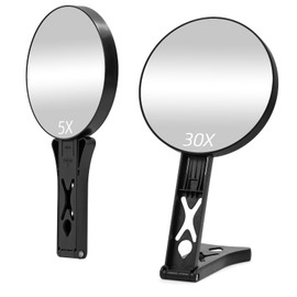 Magnifying Mirror 30X/5X Double Sided Hand Mirror, Precision Makeup at 30X Magnification & Overall View at 5X，Travel Handheld Magnified Makeup Mirror with Handle & Table Stand, Vanity Cosmetic Mirror