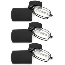 REAVEE 3 Pack Folding Reading Glasses for Men Women, Blue Light Blocking Computer Readers Spring Hinge with Small Compact Case, Black 2.25