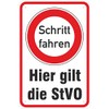 Sign "Hier gilt die StVO Schritt fahren" (German Road Traffic