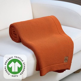 Dalisa 100% Organic Turkish Cotton Throw Blanket - GOTS Certified, 50x60 Inches Harvest Pumpkin, Cozy - Perfect for Couch, Bed, and Perfect Autumn Home Deco