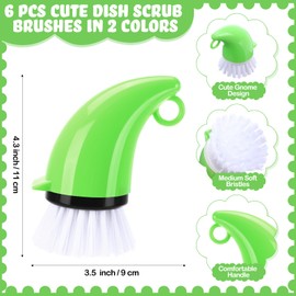 Reallnaive 6 Pcs Cute Gnome Dish Brushes Kitchen Cleaning Scrubbers Palm Dish Scrub Brushes Gnome Cleaning Scrubbers for Vegetables Fruits Kitchen Gifts Sink Pot Pan Washing Supplies
