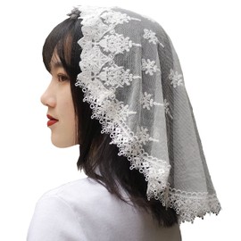 FANFAN Ivory Lace Mantilla Veil - Catholic Chapel Head Covering for Women, Traditional Spanish Headscarf for Latin Mass & Weddings S14 (Ivory)