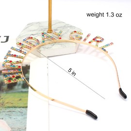 AOPRIE Hairband Birthday Tiara for Women Girls Happy Birthday Princess Crown Rhinestone Accessories, Gold Purple Colorful