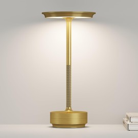 ZTFLOS Cordless LED Table Lamp,Portable Rechargeable USB-C Battery Operated Table Lights IP54 Waterproof 3 Levels Brightness Light with Memory Function,for Terrace, Western Restaurant, Cafe(Gold)