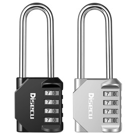 2 Pack disecu 2.6 Inch Long Shackle Combination Lock, 4 Digit Outdoor Waterproof Padlock for School Gym Locker, Sports Locker, Storage Unit, Gate, Fence, Toolbox, Cabinet (Black and Silver)