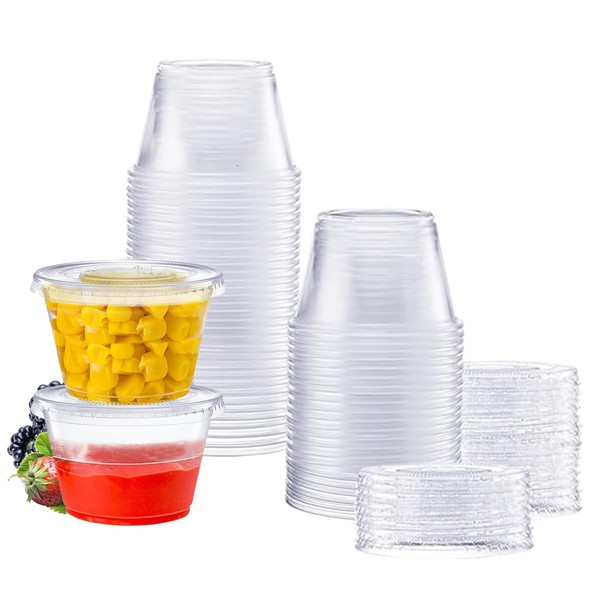 Glownary [100 Sets] 4 oz Plastic Portion Cups With Lids,