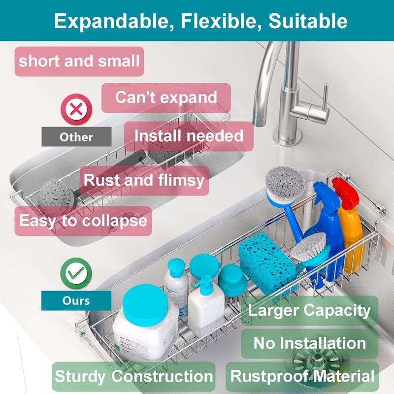 FavoThings Over The Kitchen Sink Caddy Sponge Holder Organizer Drying