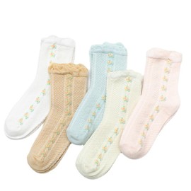 Starella Womens Mesh Crew Socks Cute Lace Floral Summer Thin Ruffle Frilly Ankle Dress Sock 5 Pairs