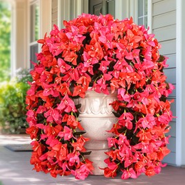 Siyaluens 8 Pcs UV Resistant Artificial Flowers for Outdoors, Realistic Faux Silk Bougainvillea Flowers, Fake Hanging Plants for Porch Patio Balcony Decoration (Rose red & Red)