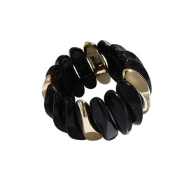 Chunky Acrylic Cuff Bangle Bracelet for Women Stretch Bangle Colorful Geometric Resin Acetate Beads Wide Wristband Resin Wrap Bracelet Statement Vintage Jewelry for Women vacation outfits (Black)