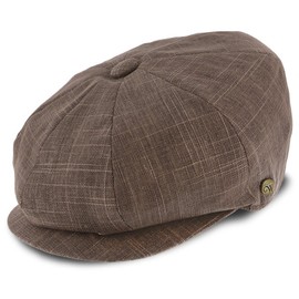 Walrus Hats Regal 8 Panel Newsboy Cap – Lightweight Linen/Cotton Flat Cap for Men – Breathable Summer Hat with Double Snap Brim, Grosgrain Sweatband, Side Pin & Polyester Lining Brown