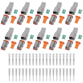 QCCAN 2 Pin Deutsch Connector 10 Kits, DT04-2P Waterproof Connector, 13A 14-18 AWG DT Series Connector, Solid Contacts Deutsch Automotive Connectors Kit for Car, Truck, Marine