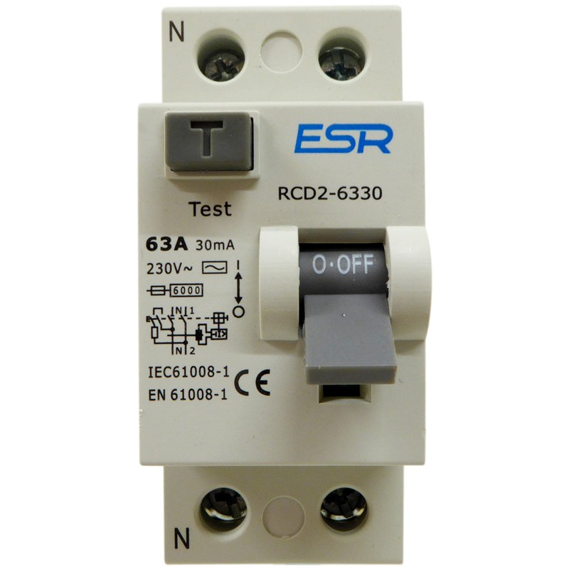 63A 30mA RCD Double Pole RCCB Trip Switch for DIN