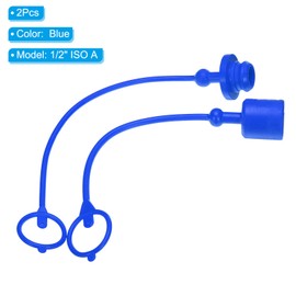 PATIKIL ISO-A 1/2 Hydraulic Coupler Male Dust Cap and Female Plug Cover, 2 Sets Hydraulic Quick Connect Coupling with Retention Ring Keeps Cap Connected to Hose, Blue