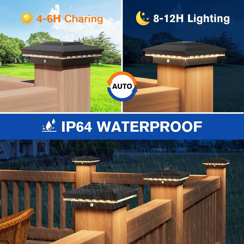APONUO 4x4 Solar Post Cap Lights 6 Pack - IP65