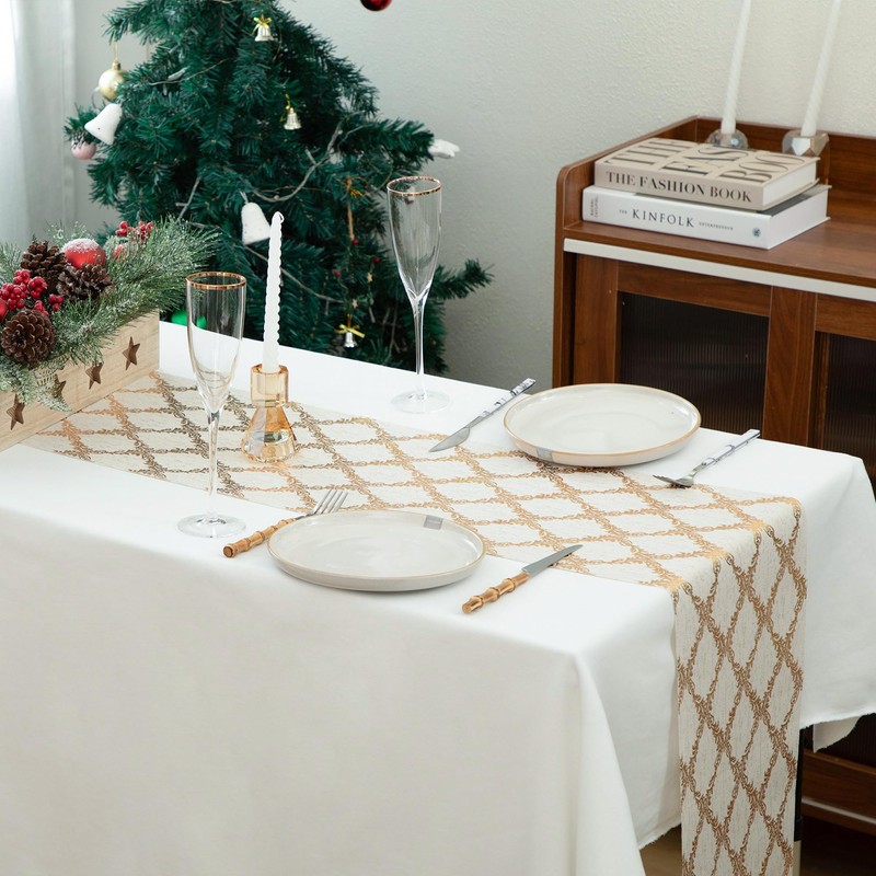Yeahshion Gold Table Runner Metallic Vine Pattern 28cm x 5m