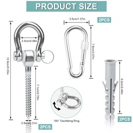 2 Stück Schaukelhaken für Holzbalken, 180° Schaukel Haken 304 Edelstahl, Deckenhaken Schwerlast, 500KG Tragkraft, Haken für Yoga Hängematte Sandsack Veranda Schwingen