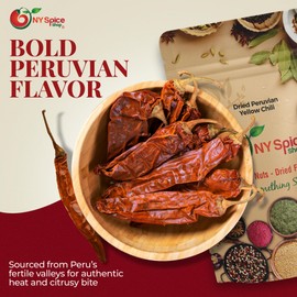 NY SPICE SHOP Aji Amarillo Yellow Chilies - Dried Peruvian Chili Peppers - Chile Amarillo Seco - Yellow Hot Pepper – Mild Aji Amarillo - Whole Dried Chili - 4 Ounce