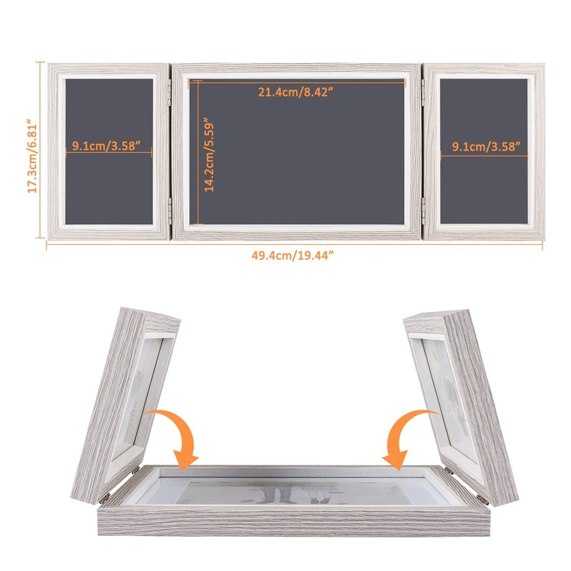DoDuo Foldable Picture Frame 3 Pictures, Wooden Collage Photo Frame