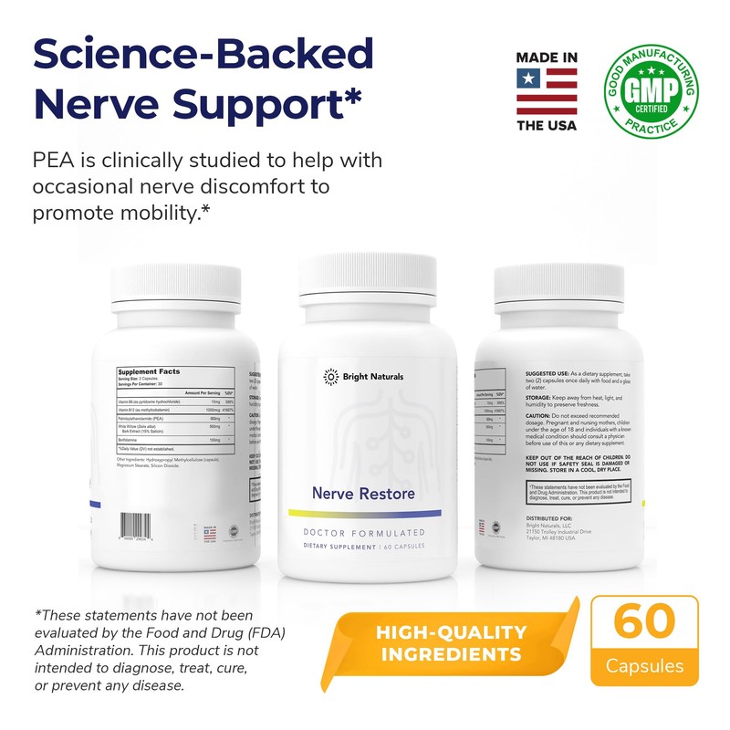 Bright Naturals Nerve Restore - Nerve Support Supplement - Includes