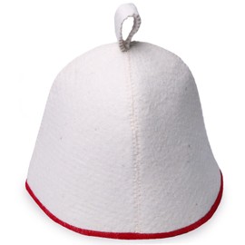 PetriStor Sauna Hat Comfort - Sauna Hat for Women - Wool Sauna Hat - Sauna Hat for Men - Bathhouse hat - Natural Felt Sauna Cap (White with red)