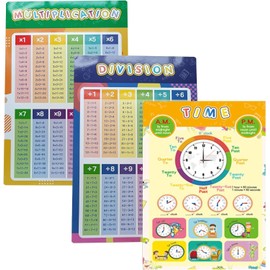 XUANZHI 3Pcs Educational Times Tables Poster Wall Chart 1-12 Multiplication Table Poster Suitable for Kids Room, Homeschool Supplies，Learning Posters