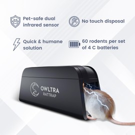 OWLTRA OW-1 Indoor Electric Rat Trap 2PCS, Instant Kill Rodent Zapper with Pet Safe Trigger, Black