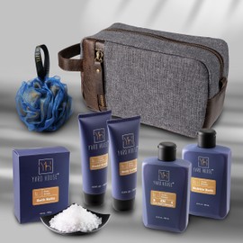 YARD HOUSE All Natural Bath and Body Spa Gift Basket Set for Men - Ocean Breeze - Luxury Men's Skin Care Kit For Him in Toiletry Bag for Relaxation, Revitalization, Exfoliating, Cleansing