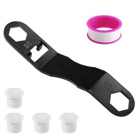 VIDABTE RV Water Heater Drain Plug and Wrench Kit, For 7/8" & 15/16" RV Camper Water Heater Drain Plugs, Include 4 Pieces 1/2" NPT Replacement Plugs, 1 Roll PTFE Tape and Angled Wrench