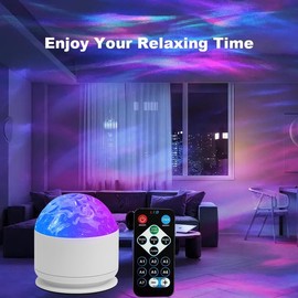 7 Color change along with the rhythm of the music，2 Scene - Ocean Wave & 3D Water Ripple Projector Light，Star Projector with Remote Control for Adults Bedroom Decoration, Party,Star Night Light