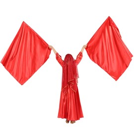 Baisdan Silk Rectangle Worship Flags 51x45 Inch Church Liturgical Praise Worship Dance Banners with Scalable Sticks 1 Pair (Red)