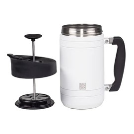 BruTrek Basecamp Coffee Press - Double Wall Vacuum Insulated Stainless Steel - Bru-Stop Technology, No Grounds in Coffee, No Spill Lid (Snowflake White, 32 fl.oz)