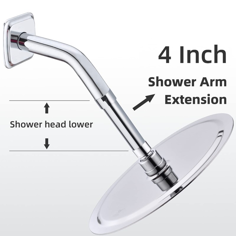 TRUSTMI Shower Head Extension Arm 4 Inch High Flow Stainless