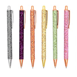 Gullor 6 Pieces Glitter Metal Black Ink Retractable Ballpoint Pen Bling Rose Gold Clip for School Business Office, Style D