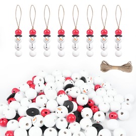 KINDPMA Pack of 150 Wooden Beads with Face 20 mm Snowman Christmas Snowman Wooden Beads Round Wooden Balls Snowman Christmas Wooden Beads for Christmas Tree Decoration (Red Style)