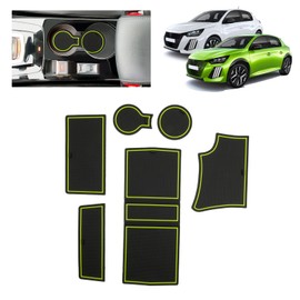 BSTW Car Non-Slip Mats for Peugeot 208 E-208 (2020-2025), Faithful Rubber Mat for Centre Console, Cup Holder & Door Holders, Suitable for Peugeot 208 e-208 GT Line (Green)